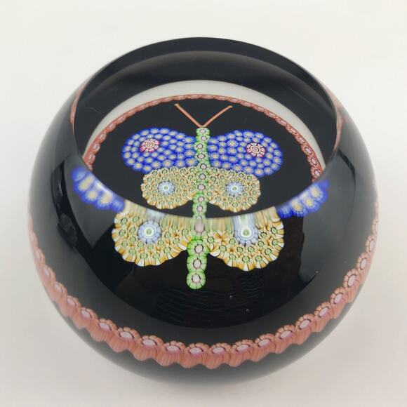 Perthshire 1989B Millefiori Butterfly Garland Faceted Vintage Insect Paperweight - Picture 2 of 15